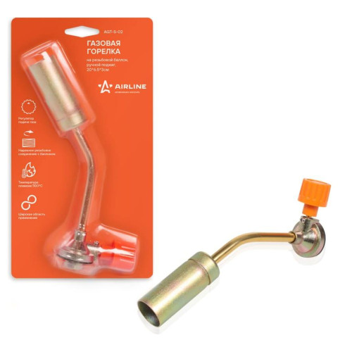 Горелка портативная AIRLINE AGT-S-02, на резьбовой баллон, ручной поджиг, 20х6,5х3 см