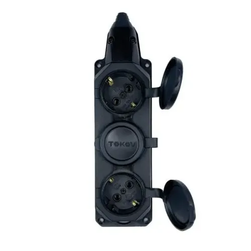Колодка 3-пост. 2P+E каучуковая с защит. крышками черн. IP44 16А TOKOV ELECTRIC TKE-C05-KK3-Z