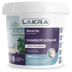 Эмаль универсальная ЛАКРА акриловая белая полуглянцевая 0,9 кг