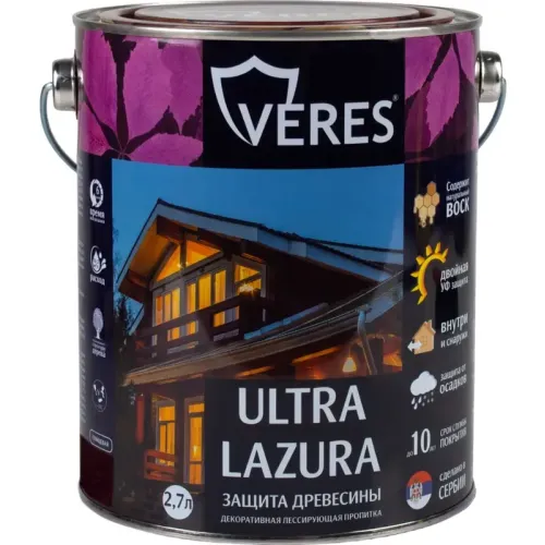 Декоративная пропитка для дерева Veres Ultra Lazura № 9 Палисандр 2,7 л