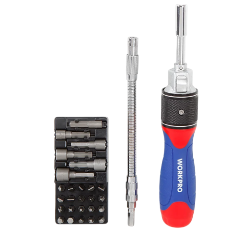 Отвертка WORKPRO 2X DRIVE с трещоткой, 28 предметов (WP221053)