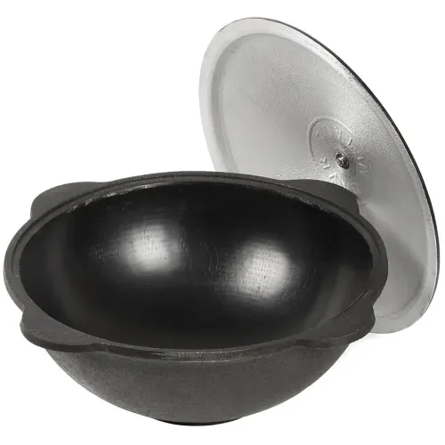 Казан УЗБЕКСКИЙ чугунный с алюминиевой крышкой, дно плоское, 8л Гурман (487479)