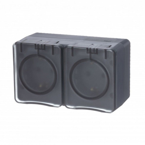 Розетка О/У 2-ая 2P+Е AtlasDesign Profi54 16А IP54 250В с заземл. защ. шторки антрацит SchE ATN544026