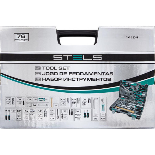 Набор инструментов STELS  76 пр. 1/2, 1/4, CrV, 6 гран. головки (14104)