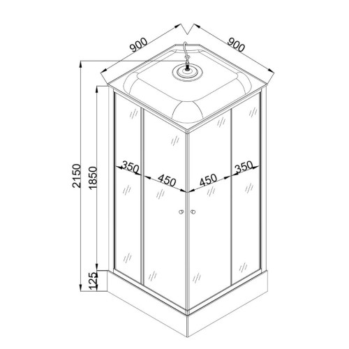 Душевая кабина квадрат EVA GOLD 90х90см низ. поддон, белое заднее стекло, матовый профиль хром F901WS-Q (4кор.)