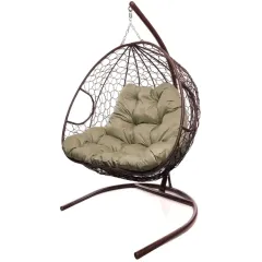 Кресло подвесное с ротангом ДЛЯ ДВОИХ коричневое с какао подушкой