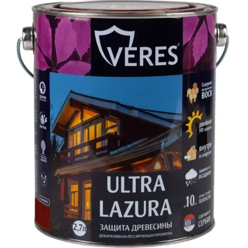 Декоративная пропитка для дерева Veres Ultra Lazura № 3 Тик 2,7 л