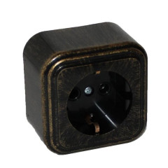 Розетка О/У ретро 2P+Е патина черный под бронзу 16А RA 16-133-ЧБ (632782)