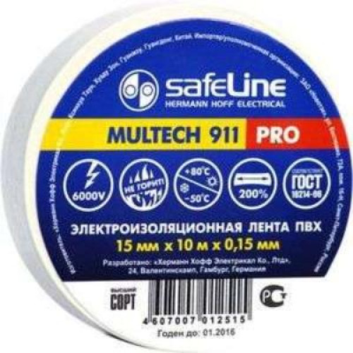 Изолента ПВХ 15мм х 10м белая SAFELINE (82454)