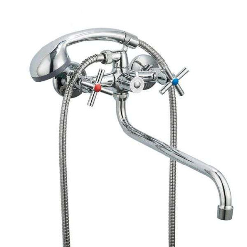 Смеситель для ванны FRUD R22112 керам. кран-букса встр. диверт, ручка крест, хром