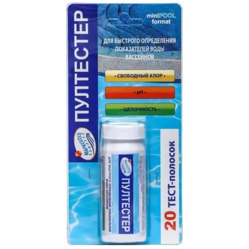 Набор тест-полосок Маркопул Кемиклс ПУЛТЕСТЕР для определения показателей воды (Ph, Хлор, Щелочность) 20шт М255