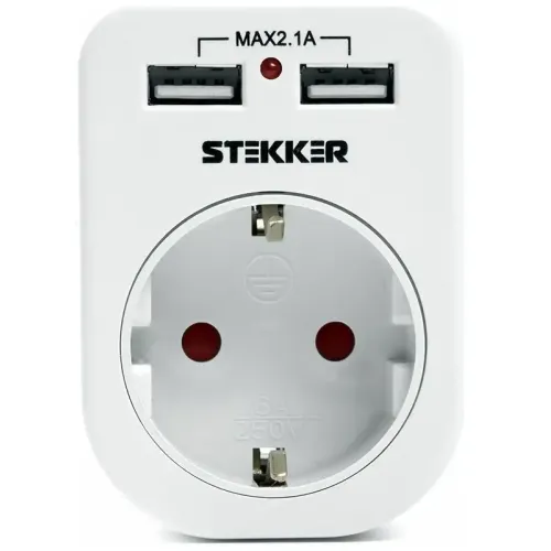 Разветвитель сетевой 2 USB 2,1A 16A белый STEKKER ADP16-24-20 39626