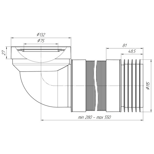 Гибкий удлинитель для унитаза АНИПЛАСТ КR719 ф110 с углом 90*
