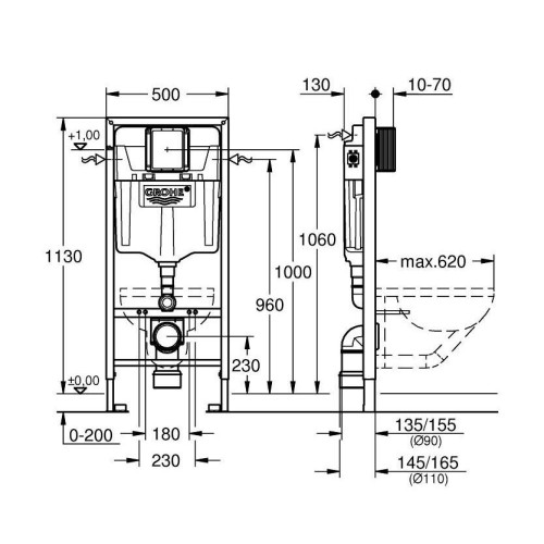 Инсталляция для унитаза GROHE Rapid Sl 3в1 38772001WHITE (квадратная клавиша, белая)