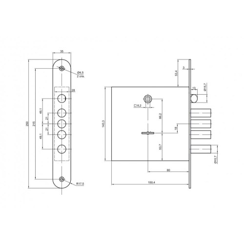 Замок врезной б/руч. BORDER 77743 ЗВ9-8МК4/15 (КЛП5-102).ЛП10.В25.У1 (18117)