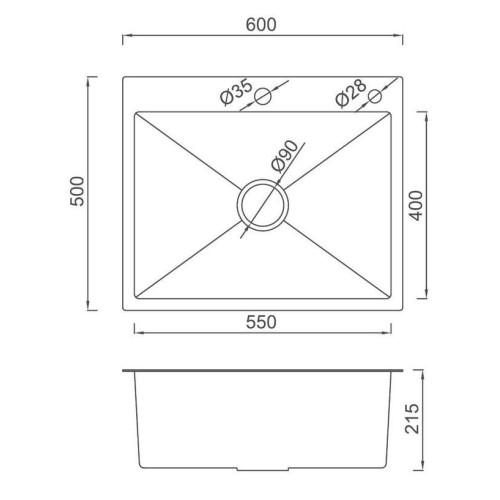 Мойка нерж. врезная GAPPO 60х50х21,5 см тол. 3 мм, чёрная (сифон, коландер) GS6050-6