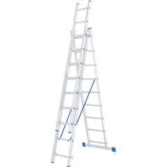 Лестница СИБРТЕХ трехсекционная 3х9, алюминиевая, 2.54/4.19/5.88м (97819)