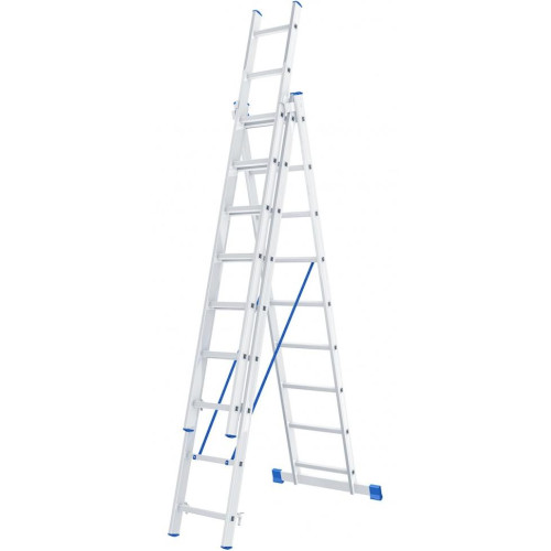 Лестница СИБРТЕХ трехсекционная 3х9, алюминиевая, 2.54/4.19/5.88м (97819)