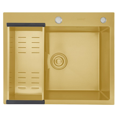 Мойка нерж. врезная GAPPO 60х50х21,5 см тол. 3 мм, сатин золотой (сифон, коландер) GS6050-3