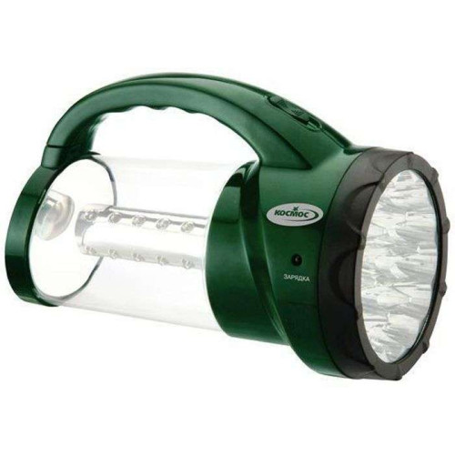 Фонарь кемпинговый Космос 2008L-LED (акк. 4V 2Ah) 19св/д+24св/д (350lm), зеленый/пластик,крючок 220v