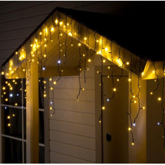 Гирлянда LUAZON LIGHTING Бахрома 3х0,6м темная нить, 160 LED свечение теплое белое с мерцанием (3584177)