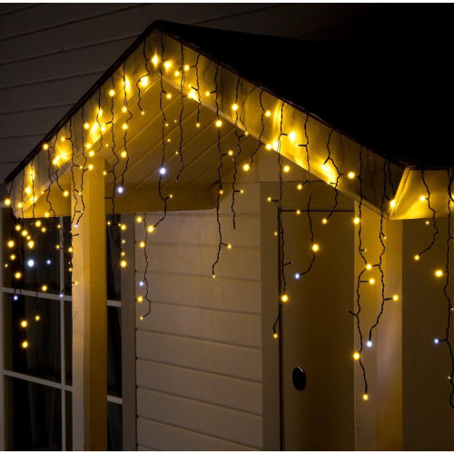 Гирлянда LUAZON LIGHTING Бахрома 3х0,6м темная нить, 160 LED свечение теплое белое с мерцанием (3584177)