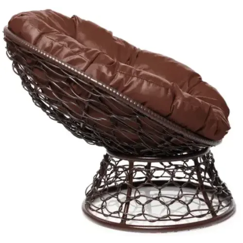 Кресло ПОНЧИК с ротангом коричневое с коричневой подушкой