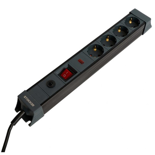 Фильтр сетевой Stekker 4 роз. 16A 5м черный HM22-41-05 Techno 50158