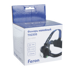 Фонарь налобный Feron 5W 300Lm аккум. 3,7/2400mAh/Li-ion IP44, 3 реж. 100x80x100 TH2305 41709