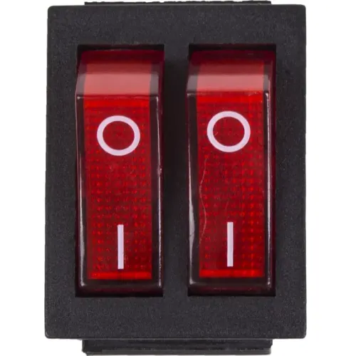 Выключатель-кнопка REXANT ON-OFF 15A (6с) красный с инд. двойной 36-2410