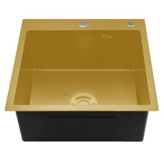 Мойка нерж. врезная GAPPO 50х50х21,5 см тол. 3 мм, золото (сифон, коландер) GS5050-3