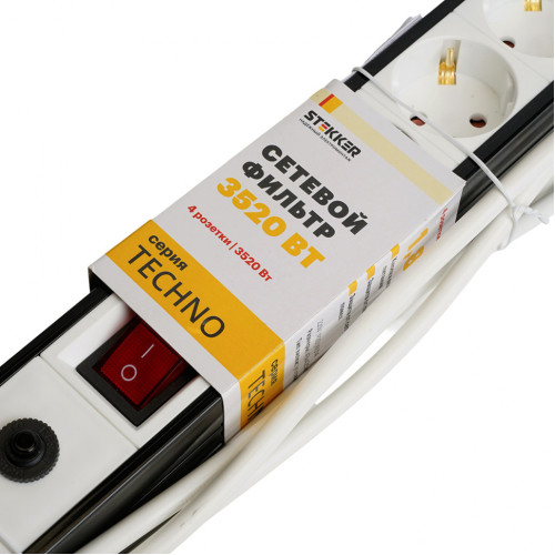 Фильтр сетевой Stekker 4 роз. 16A 3м белый HM22-41-03 Techno 50148