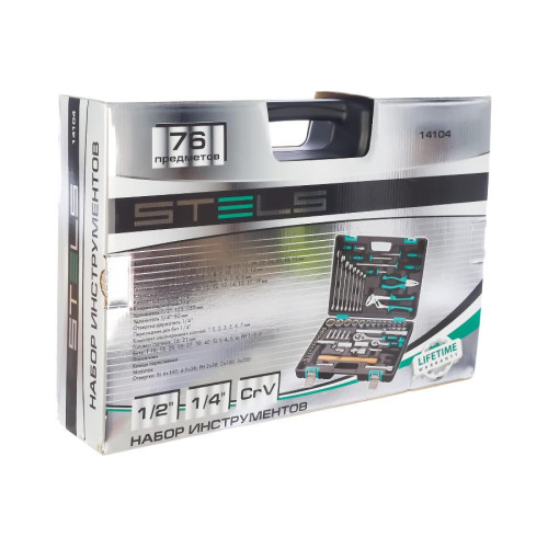 Набор инструментов STELS  76 пр. 1/2, 1/4, CrV, 6 гран. головки (14104)