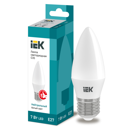 Лампа E27 светодиод.7Вт 4000К IEK свеча (630Lm)