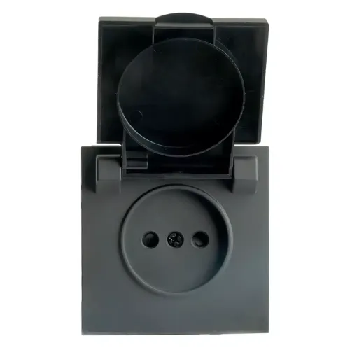 Розетка 2P ЭМИЛИ защ.шторки с крышкой черный RST16-5113-05