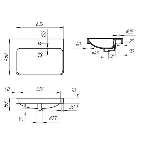 Умывальник мебельный 60 Pearl с отв., белый