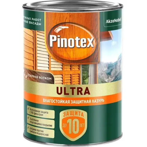 Лазурь защитная Pinotex Ultra влагостойкая  для древесины белая ( 0,9л)