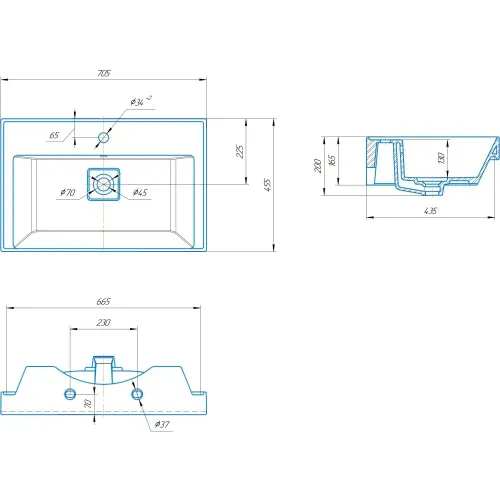 Умывальник мебельный 70 Грэмми с отв., белый