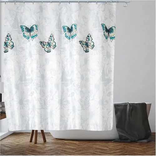 Шторка для ванной PERFECTO LINEA Harmony 180x180cм 12 колец, бабочки