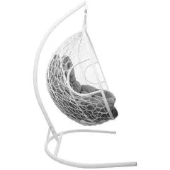 Кресло подвесное с ротангом ДЛЯ ДВОИХ белое с серой подушкой