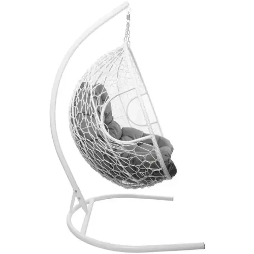 Кресло подвесное с ротангом ДЛЯ ДВОИХ белое с серой подушкой