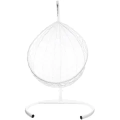 Кресло подвесное с ротангом Капля белое с серой подушкой