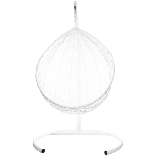 Кресло подвесное с ротангом Капля белое с серой подушкой