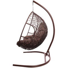 Кресло подвесное с ротангом ДЛЯ ДВОИХ коричневое с коричневой подушкой