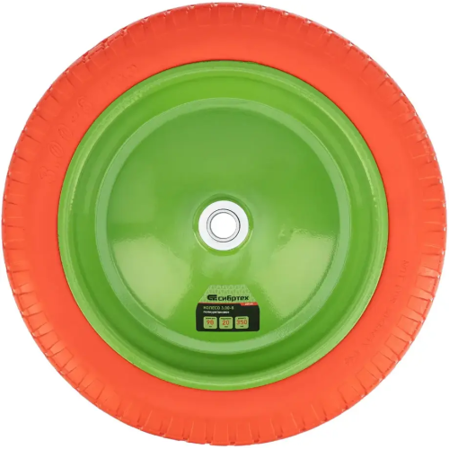 Колесо для тачки СИБРТЕХ полиуретановое 3.00-8, длина оси 90мм, подшипник 20мм (689765)