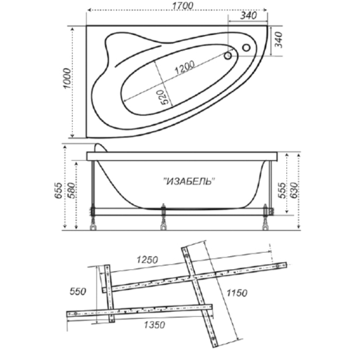 Ванна акриловая ТРИТОН Изабель правая на раме