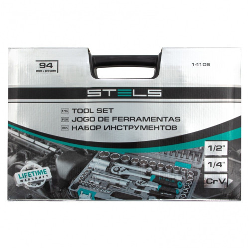 Набор инструментов STELS  94 пр. 1/2, 1/4, CrV, 6 гран. головки (14106)