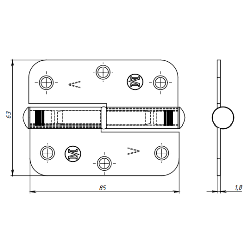 Петля карточная Кунгур 85 цинк левая (06392)