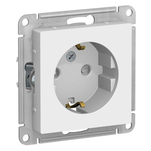Розетка 2P+Е AtlasDesign белый со шторками SchE ATN000145