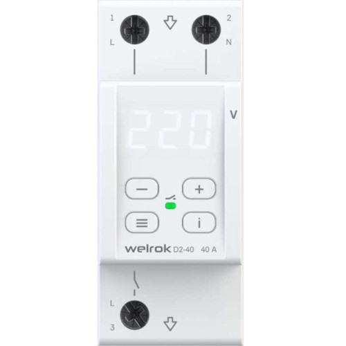 Реле напряжения Welrok D2-40 1P 40A 2 мод БЕЛЫЙ, термозащита